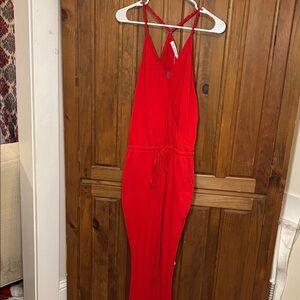 NWT Adibosy Women’s Vibrant Red Spaghetti Strap Casual Jumpsuit Racerback Small